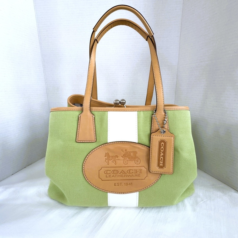 Coach M0882-13490 Hamptons Archive 10th Anniversary Frame Kisslock XL Canvas